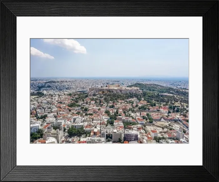 Framed Print : Aerial drone shot of northern side of Acropoli and Filopappou Hill in Athens