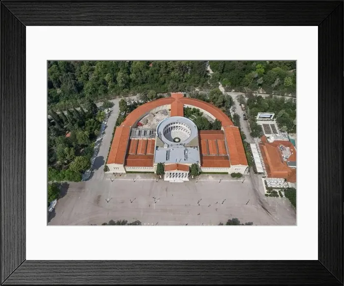 Framed Print : Aerial drone shot of Zappeion Hall in national garden of Athens with atrium Framed Print : Aerial drone shot of Zappeion Hall in national garden of Athens with atrium