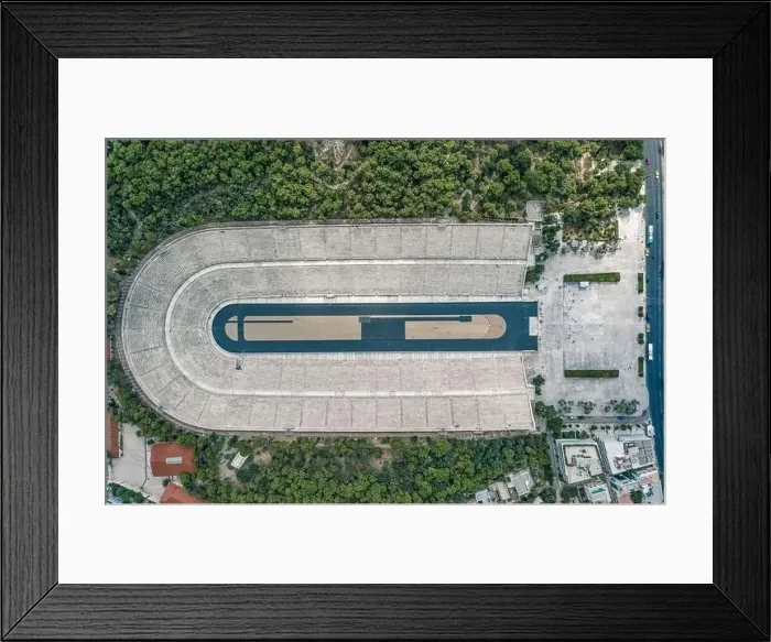 Framed Print : Overhead aerial drone shot of Panathenaic marble stadium in Pangrati, Athens Framed Print : Overhead aerial drone shot of Panathenaic marble stadium in Pangrati, Athens