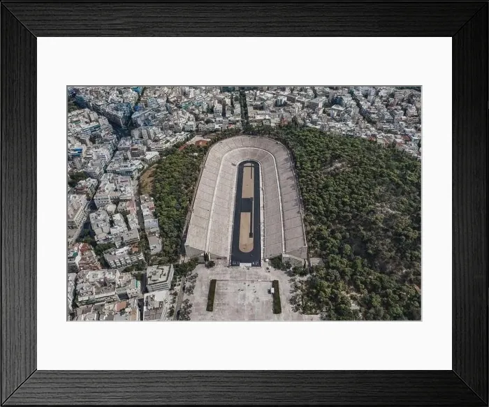 Framed Print : Aerial drone shot of marble Panathenaic Stadium in Pangrati Athens Framed Print : Aerial drone shot of marble Panathenaic Stadium in Pangrati Athens