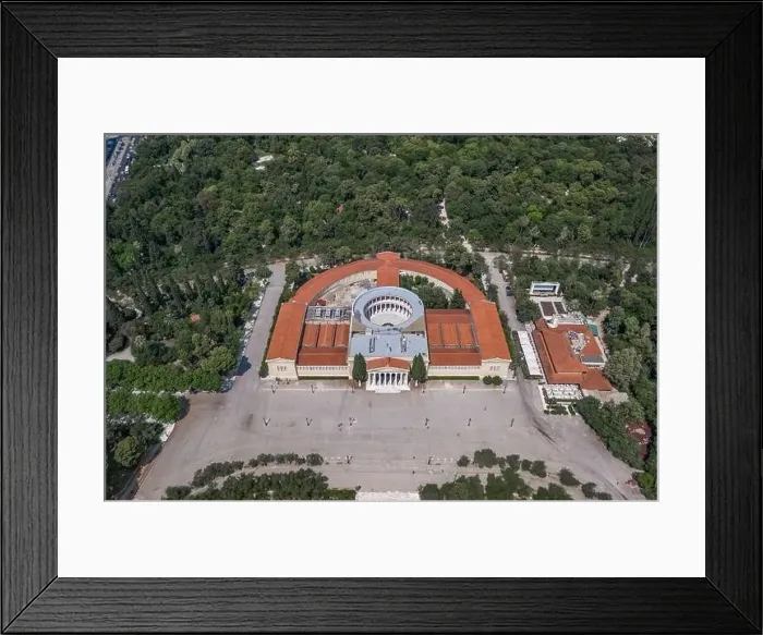 Framed Print : Aerial drone shot of Zappeion Hall in national garden of Athens with atrium Framed Print : Aerial drone shot of Zappeion Hall in national garden of Athens with atrium