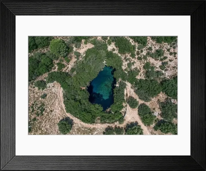 Framed Print : Aerial overhead drone shot of beautiful subterranean Melissani Lake Cave in Kefalonia Island Framed Print : Aerial overhead drone shot of beautiful subterranean Melissani Lake Cave in Kefalonia Island