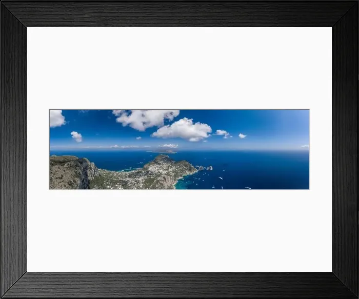 Framed Print : Aerial drone panoramic view of Anacapri and south Capri Island with faraglioni in Tyrrhenian sea Framed Print : Aerial drone panoramic view of Anacapri and south Capri Island with faraglioni in Tyrrhenian sea