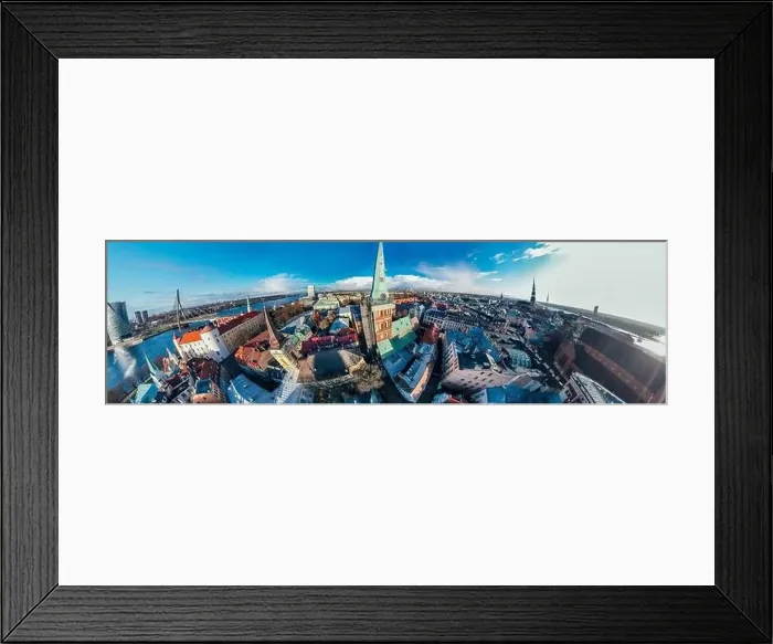 Framed Print : Riga City Church in Old Town, Historical Monument, drone 360 vr Panorama