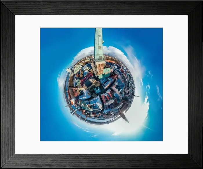 Framed Print : Riga City Church in Old Town, Historical Monument, drone 360 vr Sphere Framed Print : Riga City Church in Old Town, Historical Monument, drone 360 vr Sphere