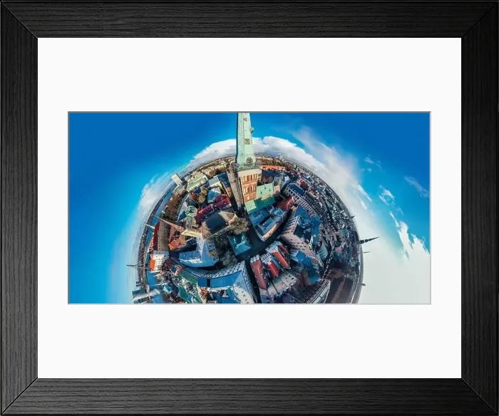 Framed Print : Riga City Church in Old Town, Historical Monument, drone 360 vr Sphere Framed Print : Riga City Church in Old Town, Historical Monument, drone 360 vr Sphere