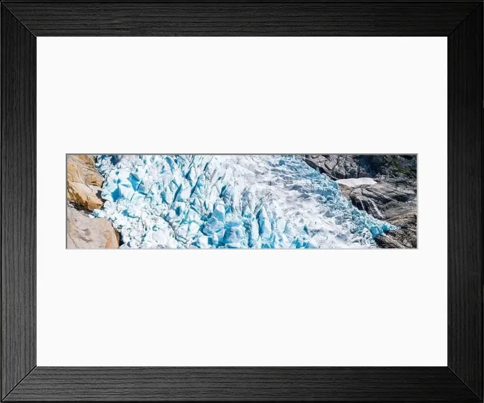 Framed Print : Aerial panoramic of ice blocks of Briksdalsbreen glacier Framed Print : Aerial panoramic of ice blocks of Briksdalsbreen glacier