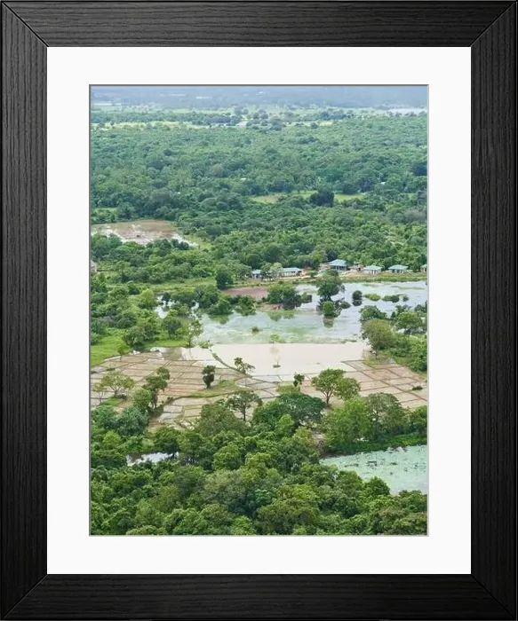 Framed Print : Wetland and and farming around Sigiriya Rock from above Framed Print : Wetland and and farming around Sigiriya Rock from above