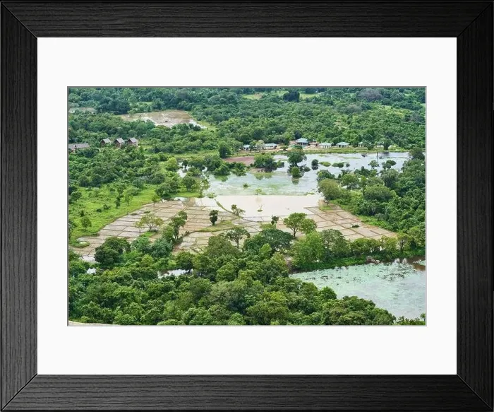 Framed Print : Wetland and and farming around Sigiriya Rock from above Framed Print : Wetland and and farming around Sigiriya Rock from above