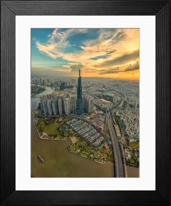 Framed Print : Epic cityscape photo of Saigon skyline at sunset evening Framed Print : Epic cityscape photo of Saigon skyline at sunset evening
