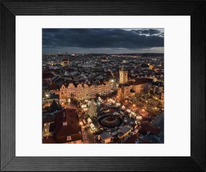 Framed Print : Prague, Czech Republic - Aerial panoramic drone view of the famous Christmas market of city Prague at the Old Town Framed Print : Prague, Czech Republic - Aerial panoramic drone view of the famous Christmas market of city Prague at the Old Town