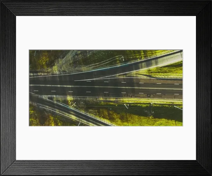 Framed Print : Drone view of morning empty country side road with beautiful green landscape around Framed Print : Drone view of morning empty country side road with beautiful green landscape around
