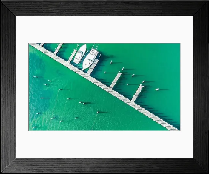 Framed Print : Aerial view boats in slips and floating dock, Sag Harbor, NY Framed Print : Aerial view boats in slips and floating dock, Sag Harbor, NY