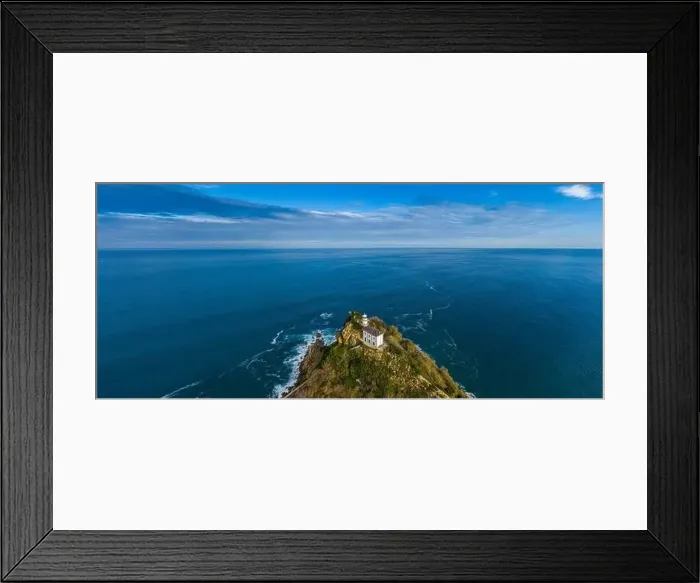 Framed Print : Getaria lighthouse in Gipuzkoa, Basque country - drone aerial view 21:9 Framed Print : Getaria lighthouse in Gipuzkoa, Basque country - drone aerial view 21:9