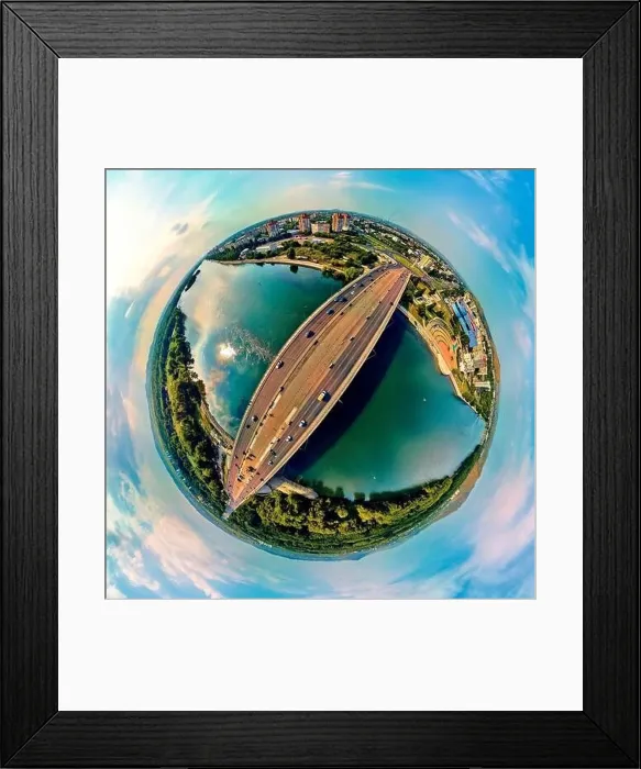 Framed Print : Beautiful futuristic panoramic (360 spherical panorama little planet) aerial drone view to city of Ust-Kamenogorsk (KZ) Framed Print : Beautiful futuristic panoramic (360 spherical panorama little planet) aerial drone view to city of Ust-Kamenogorsk (KZ)