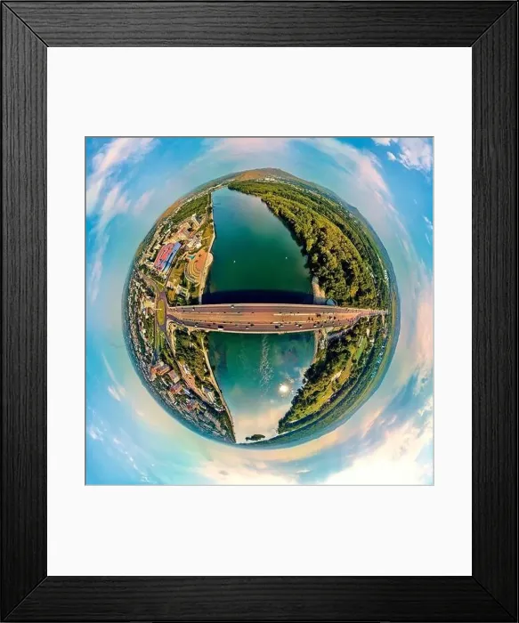 Framed Print : Beautiful futuristic panoramic (360 spherical panorama little planet) aerial drone view to city of Ust-Kamenogorsk (KZ) Framed Print : Beautiful futuristic panoramic (360 spherical panorama little planet) aerial drone view to city of Ust-Kamenogorsk (KZ)