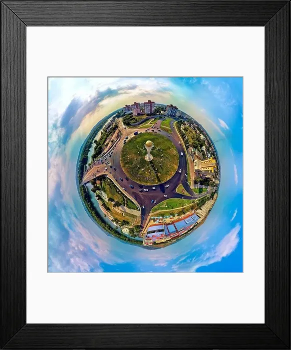 Framed Print : Beautiful futuristic panoramic (360 spherical panorama little planet) aerial drone view to city of Ust-Kamenogorsk (KZ) Framed Print : Beautiful futuristic panoramic (360 spherical panorama little planet) aerial drone view to city of Ust-Kamenogorsk (KZ)