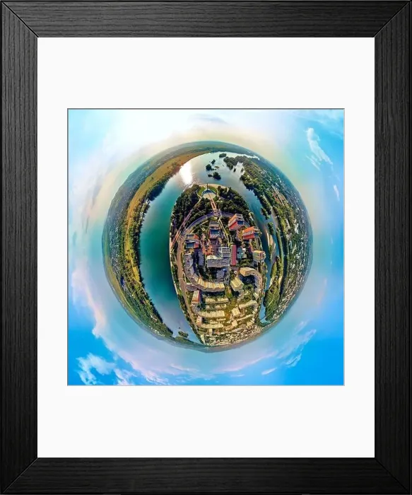 Framed Print : Beautiful futuristic panoramic (360 spherical panorama little planet) aerial drone view to city of Ust-Kamenogorsk (KZ) Framed Print : Beautiful futuristic panoramic (360 spherical panorama little planet) aerial drone view to city of Ust-Kamenogorsk (KZ)