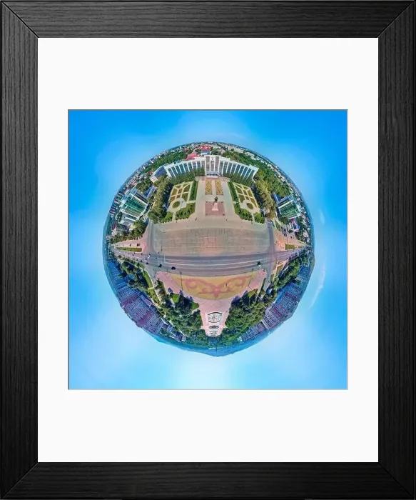 Framed Print : Beautiful futuristic panoramic (360 spherical panorama little planet) aerial drone view to city of Ust-Kamenogorsk (KZ) Framed Print : Beautiful futuristic panoramic (360 spherical panorama little planet) aerial drone view to city of Ust-Kamenogorsk (KZ)