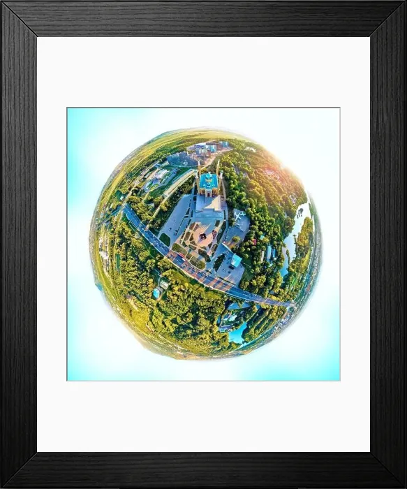 Framed Print : Beautiful futuristic panoramic (360 spherical panorama little planet) aerial drone view to city of Ust-Kamenogorsk (KZ) Framed Print : Beautiful futuristic panoramic (360 spherical panorama little planet) aerial drone view to city of Ust-Kamenogorsk (KZ)