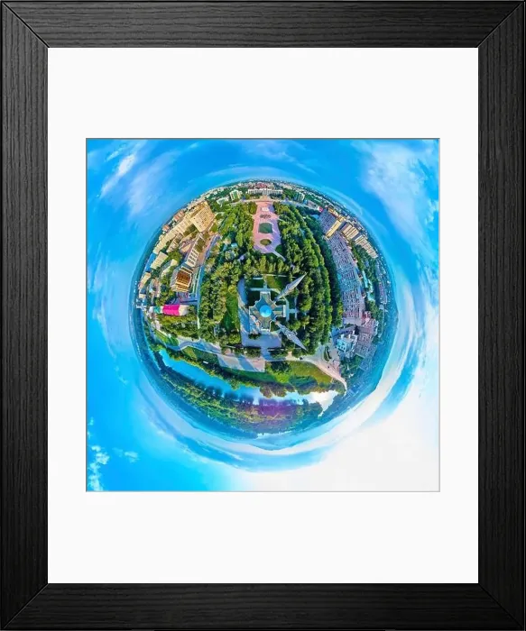 Framed Print : Beautiful futuristic panoramic (360 spherical panorama little planet) aerial drone view to city of Ust-Kamenogorsk (KZ) Framed Print : Beautiful futuristic panoramic (360 spherical panorama little planet) aerial drone view to city of Ust-Kamenogorsk (KZ)