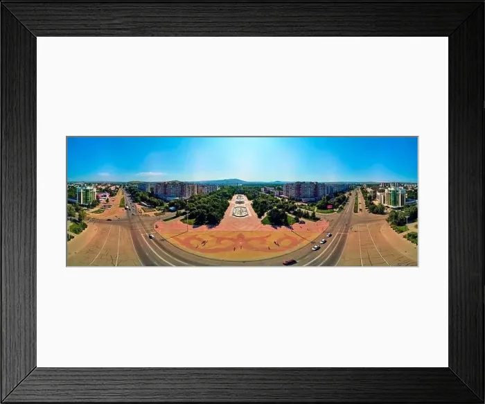 Framed Print : Beautiful futuristic panoramic (360 spherical panorama little planet) aerial drone view to city of Ust-Kamenogorsk (KZ) Framed Print : Beautiful futuristic panoramic (360 spherical panorama little planet) aerial drone view to city of Ust-Kamenogorsk (KZ)