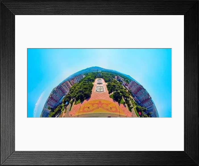 Framed Print : Beautiful futuristic panoramic (360 spherical panorama little planet) aerial drone view to city of Ust-Kamenogorsk (KZ) Framed Print : Beautiful futuristic panoramic (360 spherical panorama little planet) aerial drone view to city of Ust-Kamenogorsk (KZ)