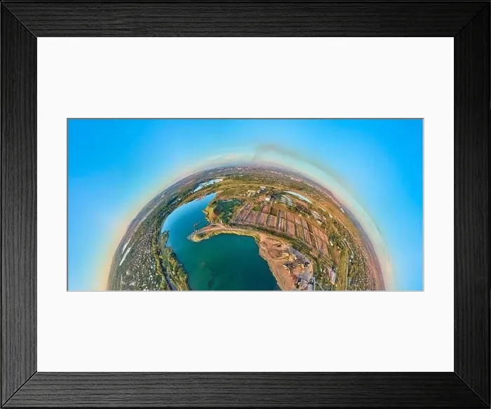 Framed Print : Beautiful futuristic panoramic (360 spherical panorama little planet) aerial drone view to city of Ust-Kamenogorsk (KZ) Framed Print : Beautiful futuristic panoramic (360 spherical panorama little planet) aerial drone view to city of Ust-Kamenogorsk (KZ)