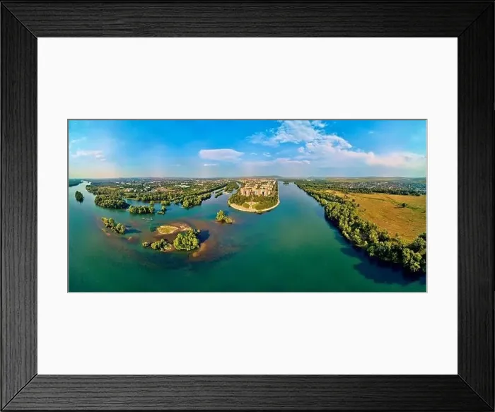 Framed Print : Beautiful futuristic panoramic aerial drone view to city of Ust-Kamenogorsk (KZ: Oskemen) and Irtysh river Framed Print : Beautiful futuristic panoramic aerial drone view to city of Ust-Kamenogorsk (KZ: Oskemen) and Irtysh river
