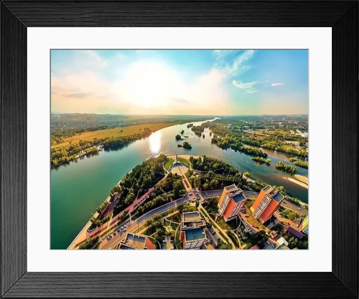 Framed Print : Beautiful futuristic panoramic (360 spherical panorama little planet) aerial drone view to city of Ust-Kamenogorsk (KZ) Framed Print : Beautiful futuristic panoramic (360 spherical panorama little planet) aerial drone view to city of Ust-Kamenogorsk (KZ)