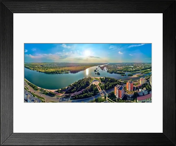 Framed Print : Beautiful futuristic panoramic (360 spherical panorama little planet) aerial drone view to city of Ust-Kamenogorsk (KZ) Framed Print : Beautiful futuristic panoramic (360 spherical panorama little planet) aerial drone view to city of Ust-Kamenogorsk (KZ)