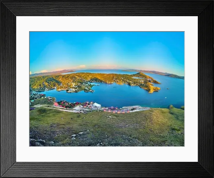Framed Print : Beautiful futuristic panoramic aerial drone view to summer recreation facilities on the banks of the Bukhtarma Framed Print : Beautiful futuristic panoramic aerial drone view to summer recreation facilities on the banks of the Bukhtarma