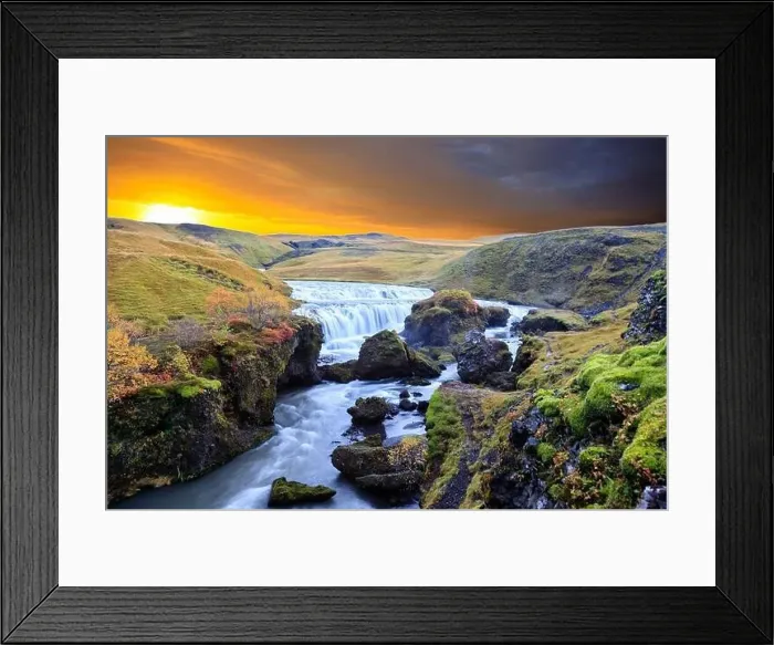 Framed Print : Aerial view of Skogafoss waterfall, Iceland by drone Framed Print : Aerial view of Skogafoss waterfall, Iceland by drone