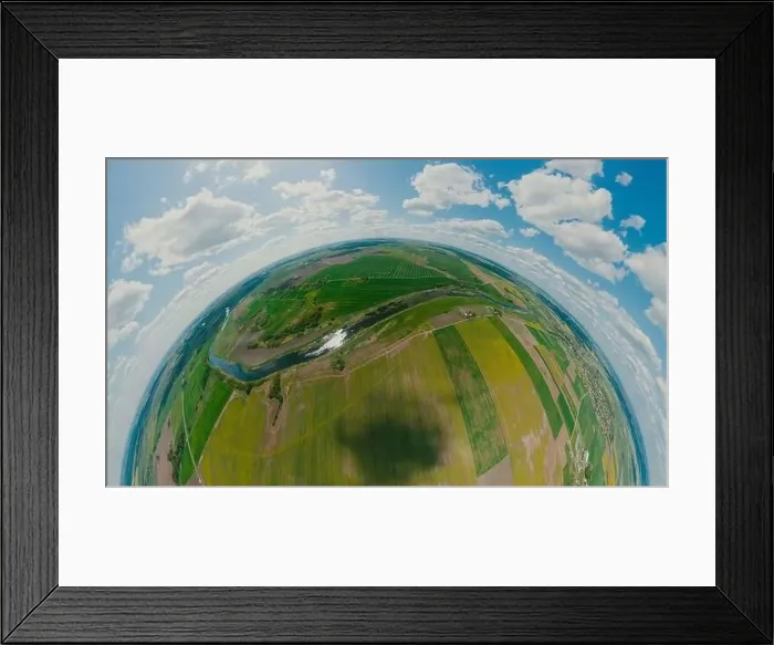 Framed Print : Green forest and green field in Lithuania, 360 VR Sphere