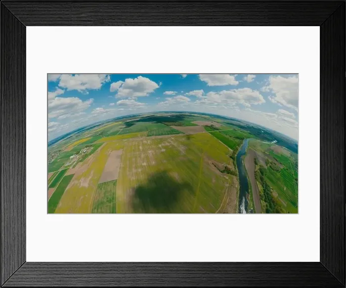 Framed Print : Green forest and green field in Lithuania, 360 VR Sphere