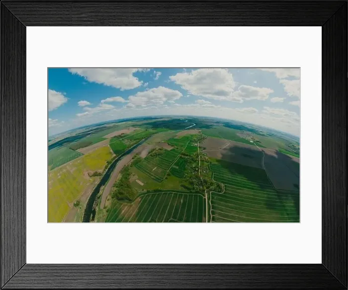 Framed Print : Green forest and green field in Lithuania, 360 VR Sphere
