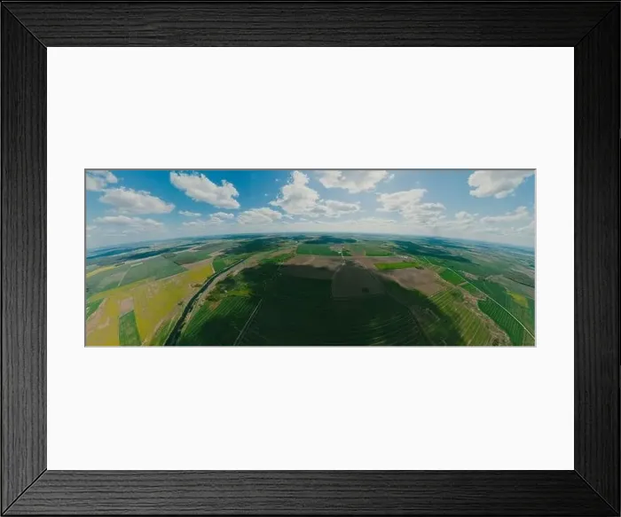 Framed Print : Green forest and green field in Lithuania, 360 VR Sphere