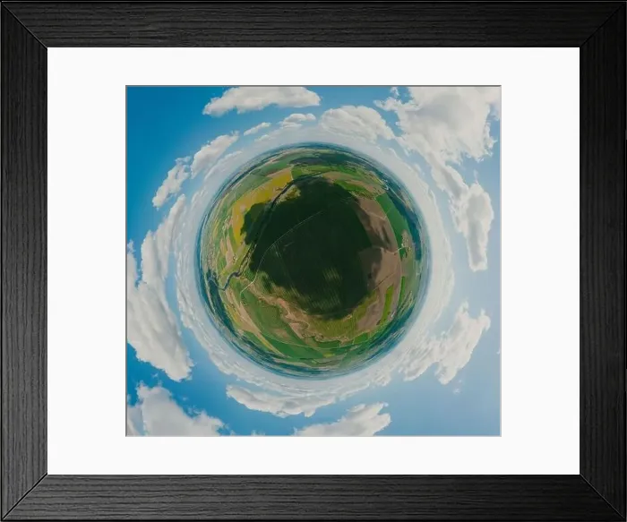 Framed Print : Green forest and green field in Lithuania, 360 VR Sphere