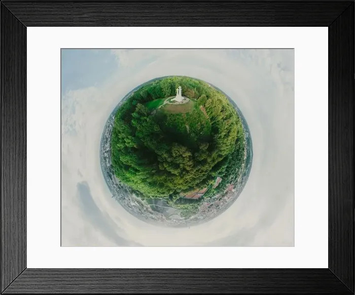 Framed Print : Park on the hill in Vilnius city, the historic center of Lithuania, European city. 360 VR panorama