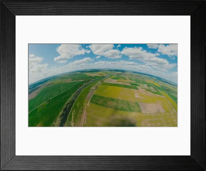 Framed Print : Green forest and green field in Lithuania, 360 VR Sphere
