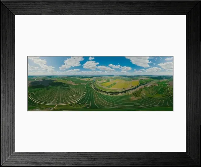 Framed Print : Green forest and green field in Lithuania, 360 VR Sphere