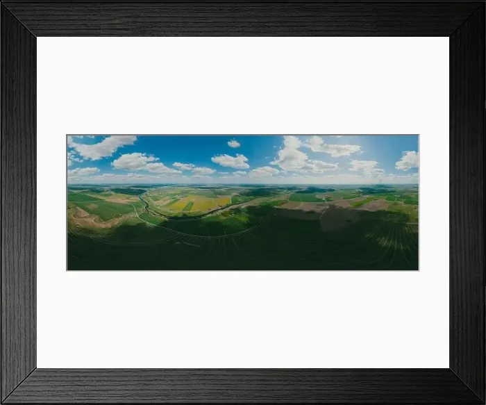 Framed Print : Green forest and green field in Lithuania, 360 VR Sphere