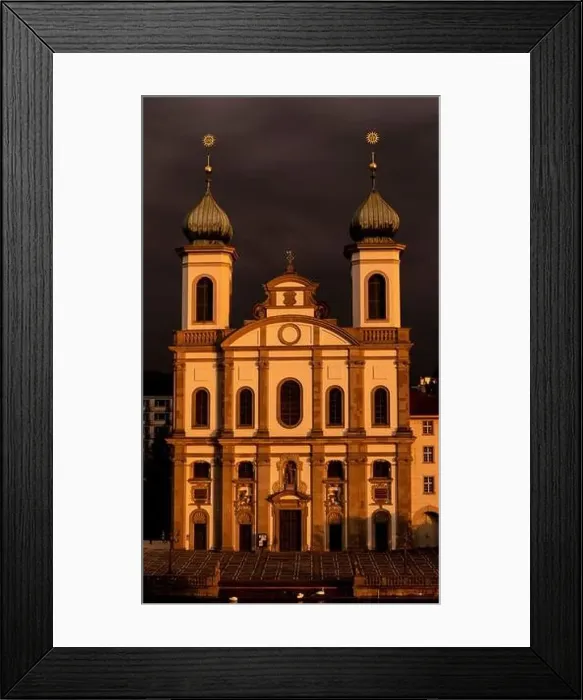 Framed Print : Church (Jesuitenkirche) with Sunlight and Storm Clouds in Lucerne, Switzerland Framed Print : Church (Jesuitenkirche) with Sunlight and Storm Clouds in Lucerne, Switzerland