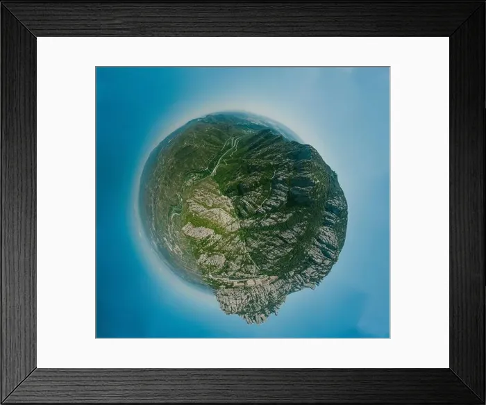 Framed Print : 360 VR Sphere Drone Panorama shot. Monestir Santa Maria de Montserrat in Spain Mountains