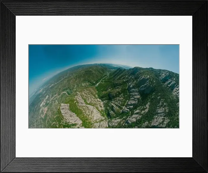 Framed Print : Montserrat monastery and Road in Spain Mountains, nature and historical buildings near Barselona. 360 vr Drone shot Framed Print : Montserrat monastery and Road in Spain Mountains, nature and historical buildings near Barselona. 360 vr Drone shot