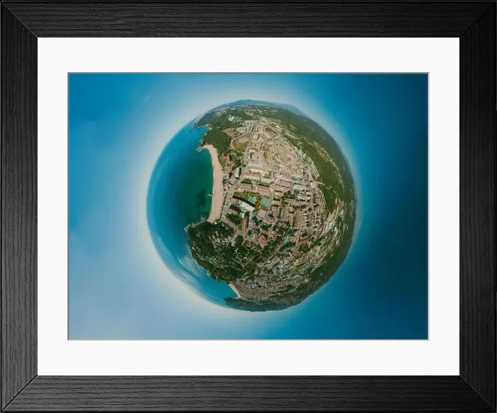 Framed Print : Lloret de Mar on Mediterranean Sea in summer Spain. 360 vr Drone shot Framed Print : Lloret de Mar on Mediterranean Sea in summer Spain. 360 vr Drone shot
