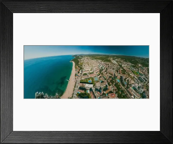 Framed Print : Lloret de Mar on Mediterranean Sea in summer Spain. 360 vr Drone shot Framed Print : Lloret de Mar on Mediterranean Sea in summer Spain. 360 vr Drone shot