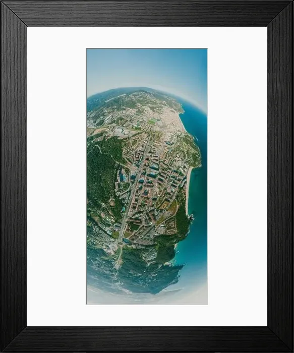 Framed Print : Lloret de Mar City on Mediterranean Sea in summer Spain. 360 vr Drone shot Framed Print : Lloret de Mar City on Mediterranean Sea in summer Spain. 360 vr Drone shot