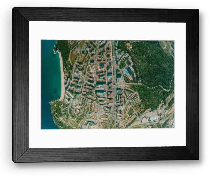 Framed Print : Lloret de Mar City on Mediterranean Sea in summer Spain. 360 vr Drone shot Framed Print : Lloret de Mar City on Mediterranean Sea in summer Spain. 360 vr Drone shot