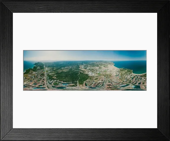 Framed Print : Lloret de Mar City on Mediterranean Sea in summer Spain. 360 vr Drone shot Framed Print : Lloret de Mar City on Mediterranean Sea in summer Spain. 360 vr Drone shot